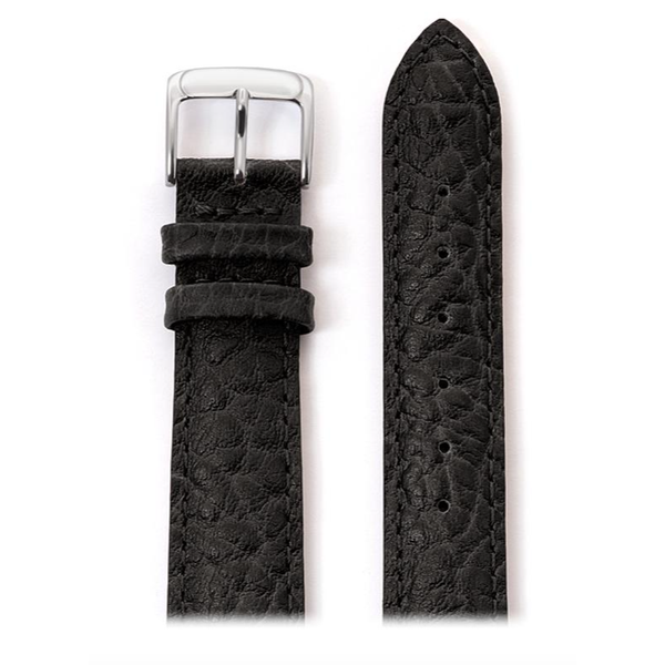 22mm Men's Black Heavy Texture Buffalo Grain Watchband 8.7