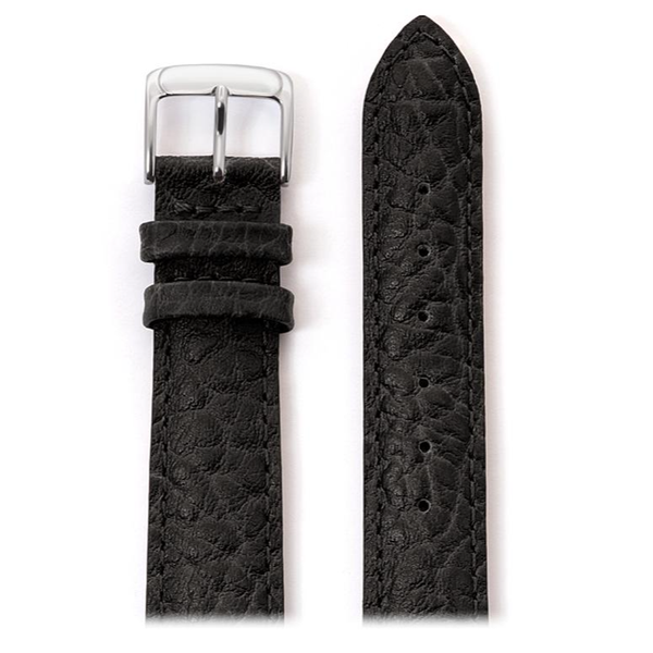 22mm Men's Black Heavy Texture Buffalo Grain Watchband 7.7
