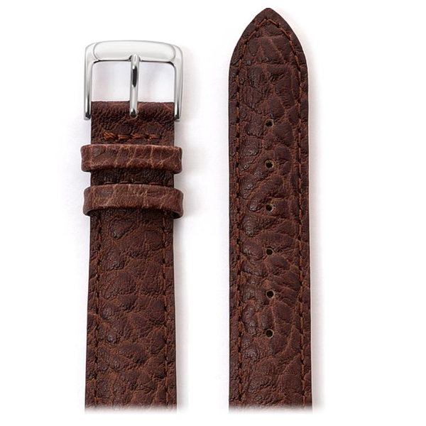 18mm Men's Brown Heavy Texture Buffalo Grain Watchband 7.7