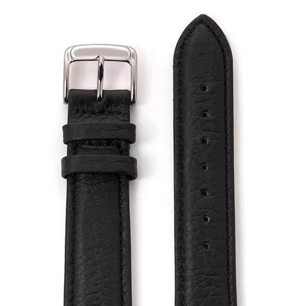 19mm Men's Black Cowhide Stitched Leather Watchband 8.2