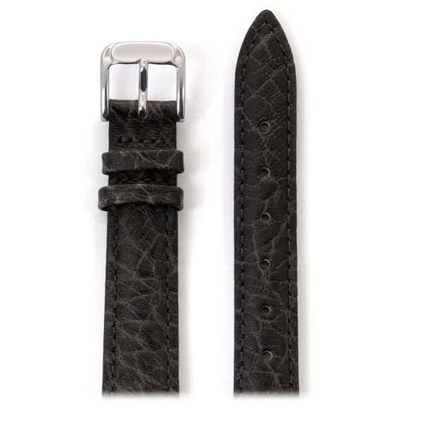 14mm Ladies' Black Heavy Texture Buffalo Grain Leather Watchband 7.2