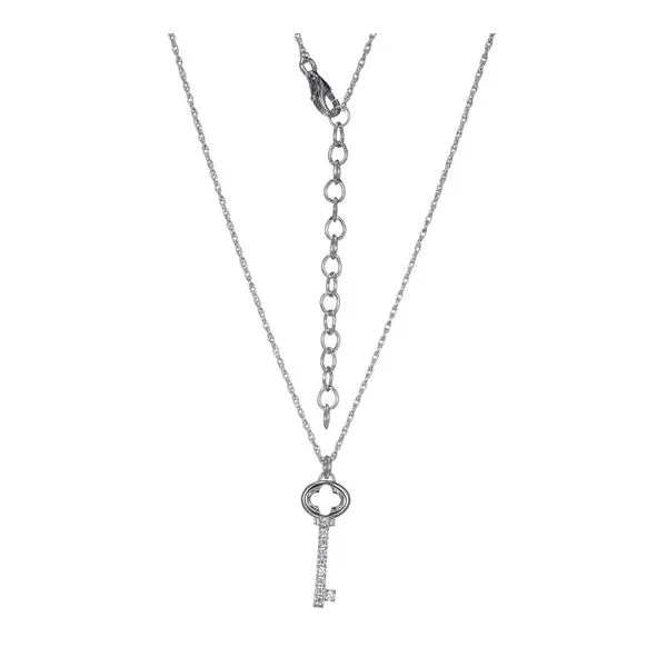 Sterling Silver Rhodium Finish Key Necklace with Cubic Zirconia Blocher Jewelers Ellwood City, PA