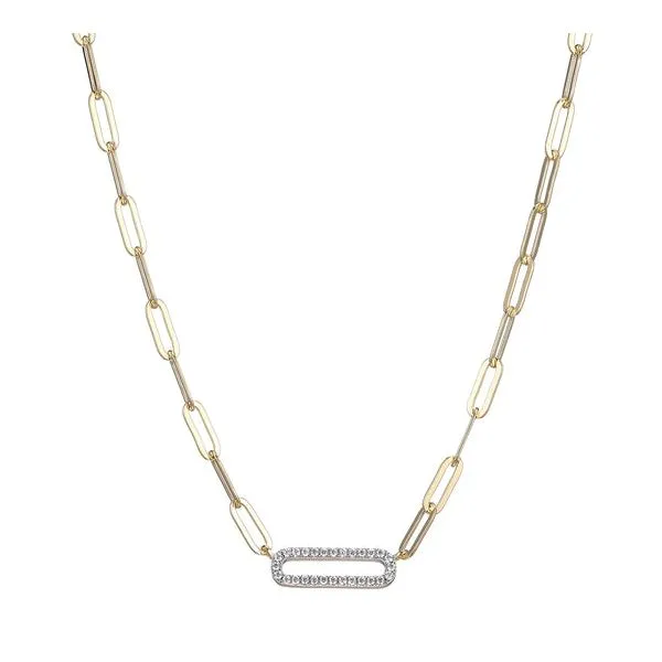 Two-Tone Sterling Silver Necklace Made With Paperclip Chain and CZ Link Blocher Jewelers Ellwood City, PA
