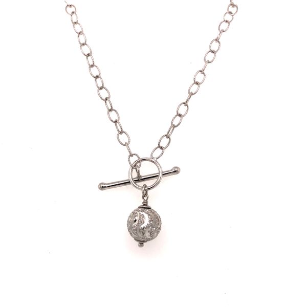 Sterling Silver Toggle Necklace with Diamond-Cut Bead Drop Blocher Jewelers Ellwood City, PA