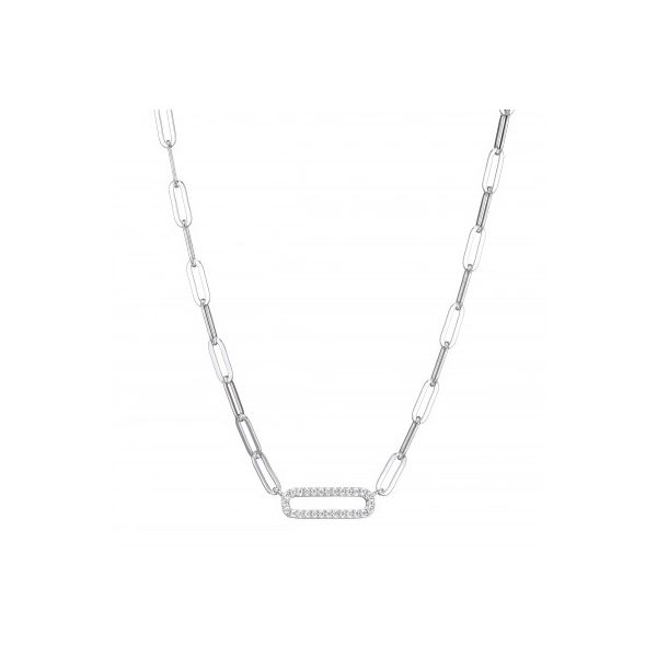 Sterling Silver Paperclip Necklace with CZ Link Blocher Jewelers Ellwood City, PA