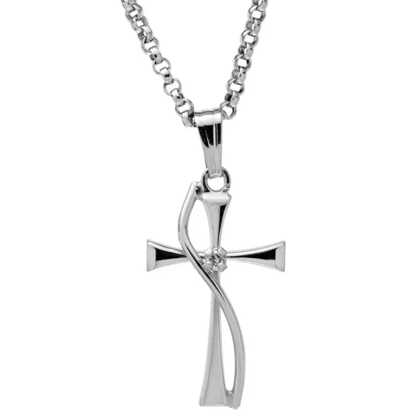 S/S Swirl Cross w/ Diamond Accent, w/ 18