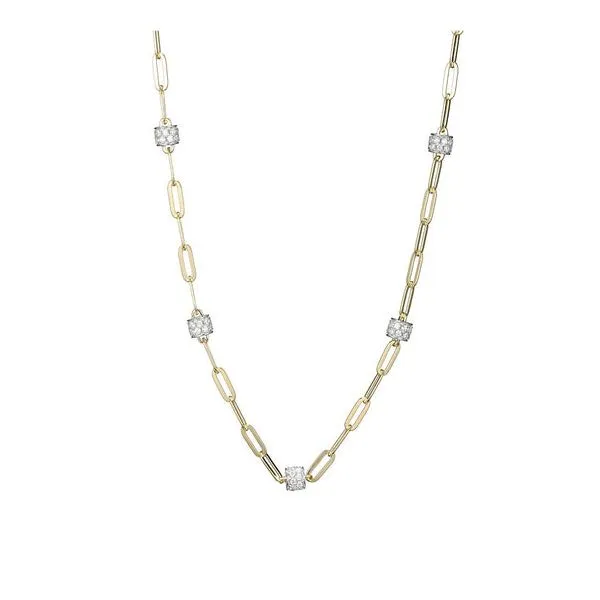 Sterling Silver Paperclip Chain Necklace with 5 Yellow Plated Rondelle CZ Stations Blocher Jewelers Ellwood City, PA