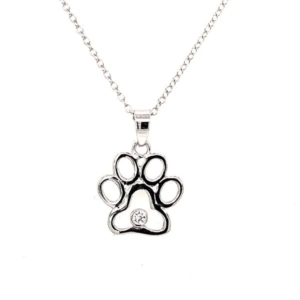 Sterling Silver Paw Print Necklace w CZ Blocher Jewelers Ellwood City, PA