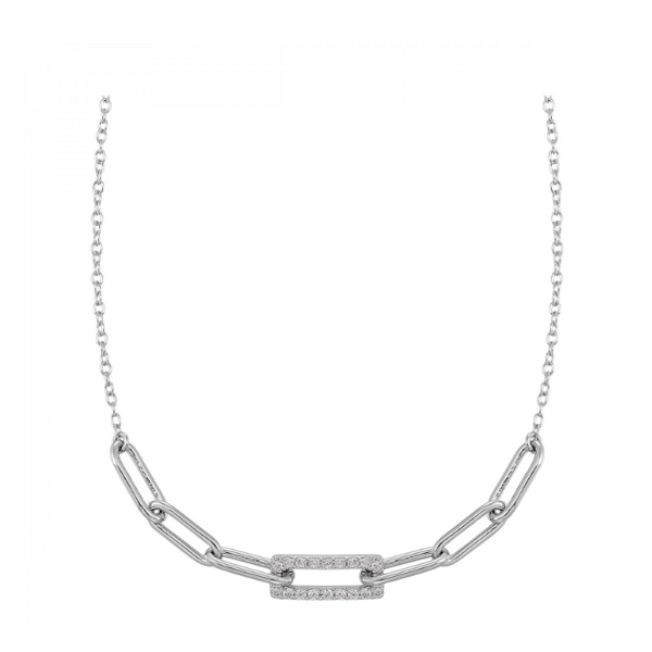 Paper Clip Link Necklace With Cz Stones Around One Link, 18