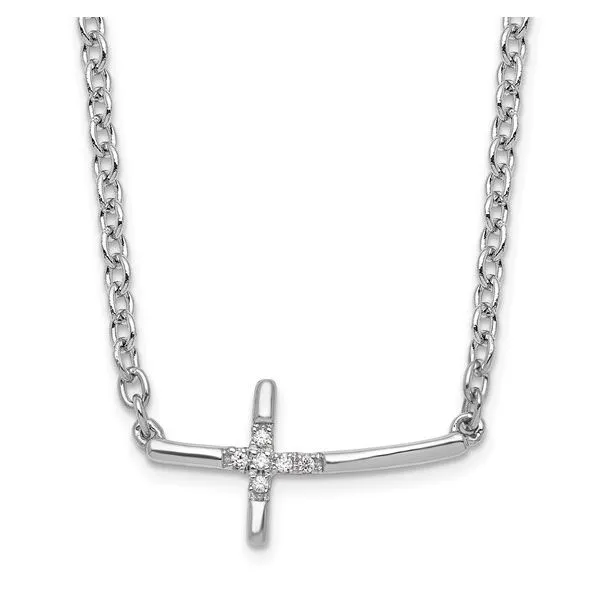 White Ice Sterling Silver Rhodium-plated Diamond Sideways Cross Necklace Blocher Jewelers Ellwood City, PA