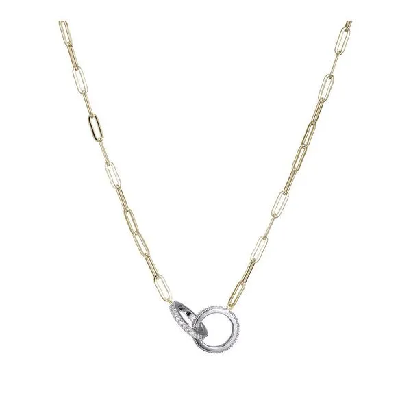 Two-Tone Sterling Silver Necklace made with Paperclip Chain and 2 CZ Circles Blocher Jewelers Ellwood City, PA