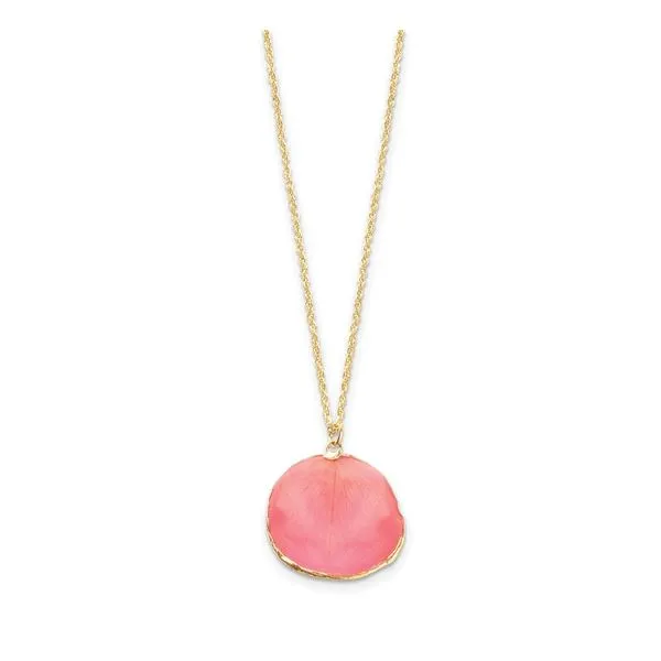 24K Gold-trim Lacquer Dipped Pink Real Rose Petal Necklace Image 2 Blocher Jewelers Ellwood City, PA