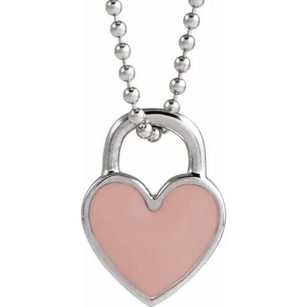Sterling Silver Pink Enamel Heart 18" Necklace Blocher Jewelers Ellwood City, PA
