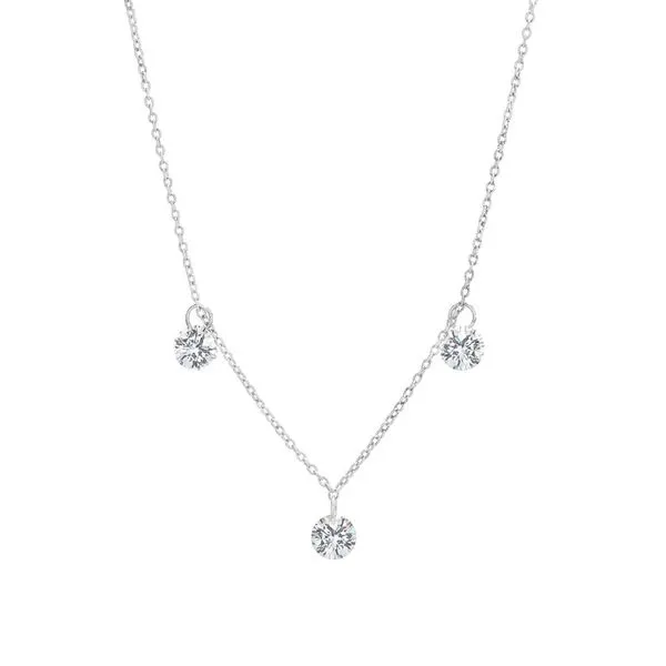 Sterling Silver Three-Stone Dangle Necklace with Simulated Diamonds on 16