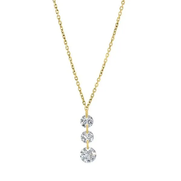 Gold Vermeil Sterling Silver Three Stone Drop Necklace with Simulated Diamonds on 16