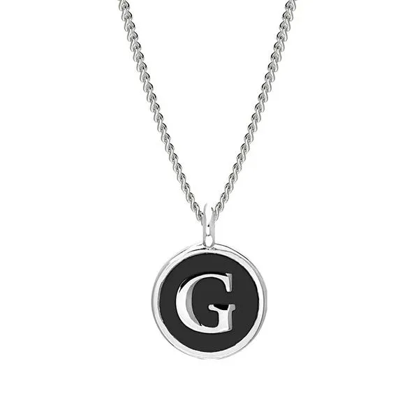 Sterling Silver Black Enamel Initial 