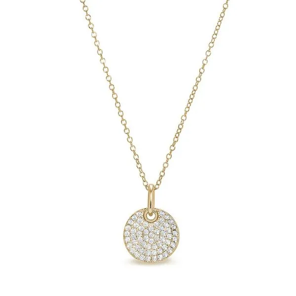 Gold Finish Sterling Silver Micropave Round Pendant With Simulated Diamonds On 18
