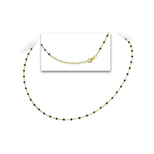 Gold-Plated Sterling Silver Black Enamel Station Necklace 16