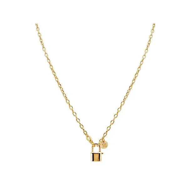Gold-Plated Sterling Silver Necklace with Lock Pendant 16