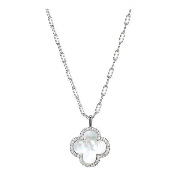Sterling Silver Paperclip Chain Necklace with Clover Pendant Blocher Jewelers Ellwood City, PA