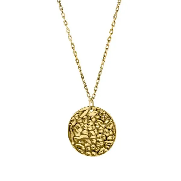 Sterling Silver Gold Plated Hammered Disc Necklace 16