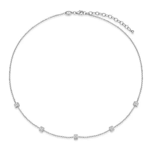 Sterling Silver CZ Chloe Rondelle Station Necklace with Rhodium Finish 17