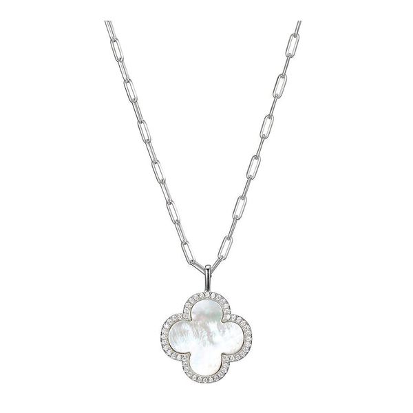 Sterling Silver Necklace made with Paperclip Chain and Clover Pendant Blocher Jewelers Ellwood City, PA