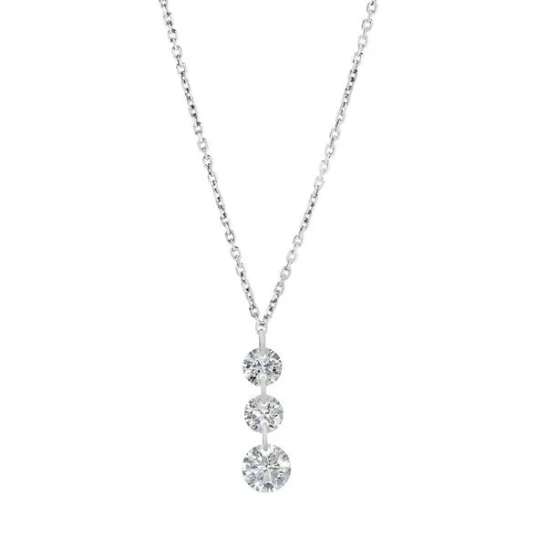 Sterling Silver Three Stone Drop Necklace with Simulated Diamonds on 16-18