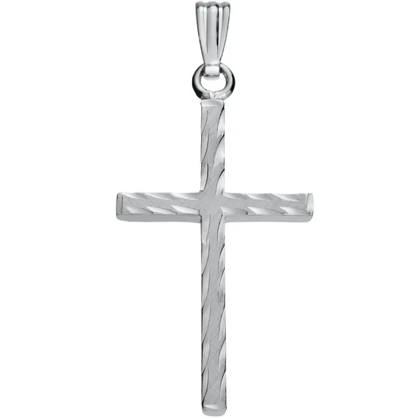SS Cross Necklace, Florentine Finish, Hand Engraved, Satin, on a 18