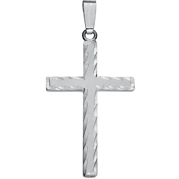 SS Cross Necklace, Florentine Finish, Hand Engraved, Satin, on a 20
