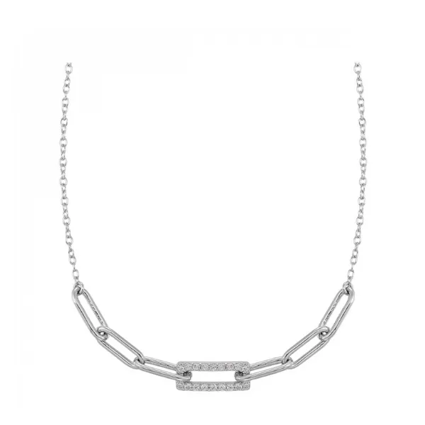 Paper Clip Link Necklace With Cz Stones Around One Link, 18