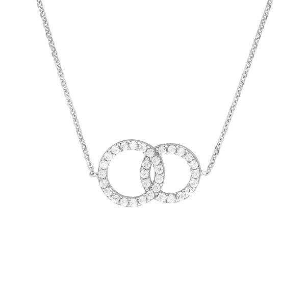 White Sterling Silver CZ Double Circle Necklace Blocher Jewelers Ellwood City, PA