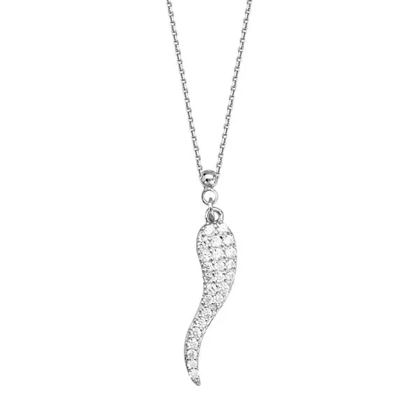 White SS Adjustable CZ Italian Horn Necklace 18