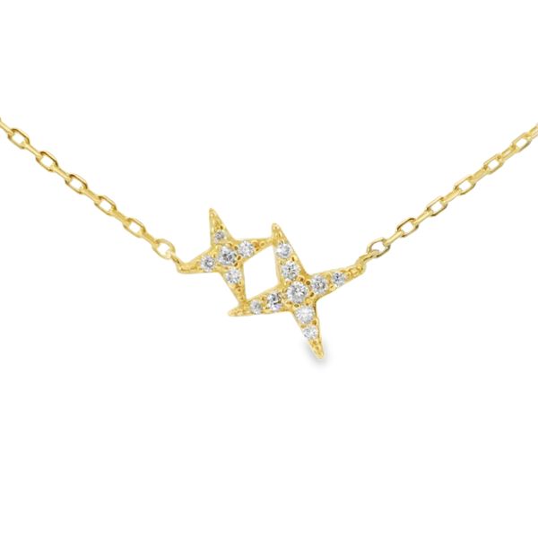 Gold Vermeil Sterling Silver Double Cross Star Necklace with Simulated Diamonds on 16