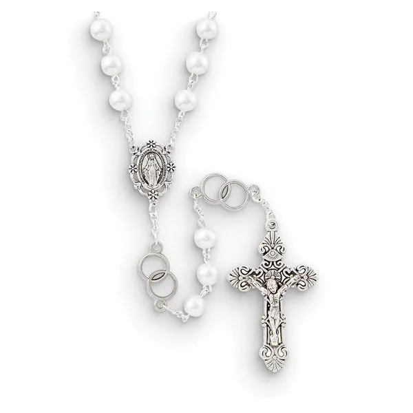 Silver-tone Intertwinging Rings 8mm White Glass Pearl 25