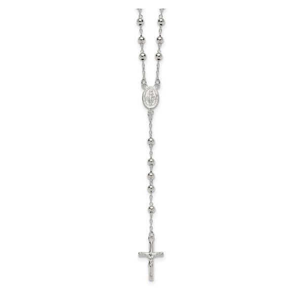 Sterling Silver Polished and Beaded Rosary Necklace 24
