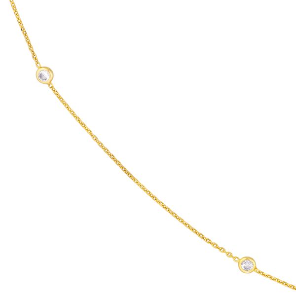 Sterling Silver GP CZ Bezel Station Long Necklace 36