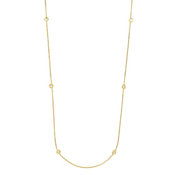 Sterling Silver GP CZ Bezel Station Long Necklace 36