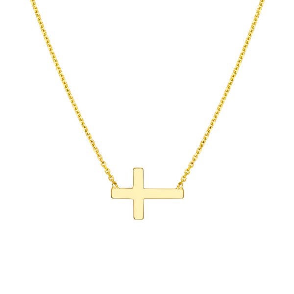 Sterling Silver GP Sideways Mini Cross Adjustable Necklace 18