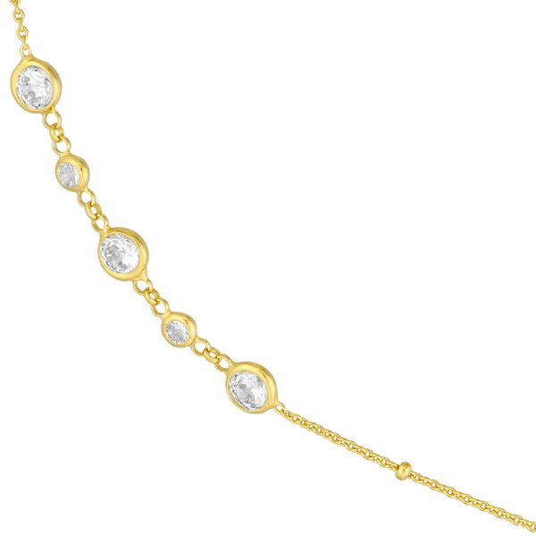 Sterling Silver GP Saturn Chain CZ Bezel Long Necklace 36