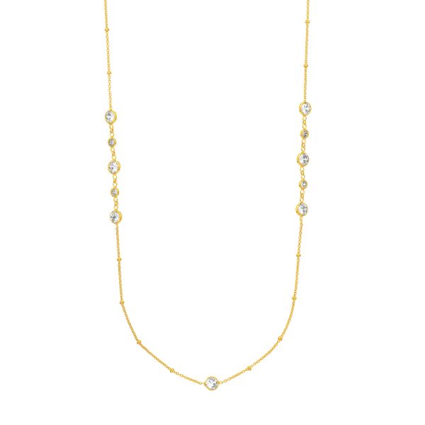 Sterling Silver GP Saturn Chain CZ Bezel Long Necklace 36