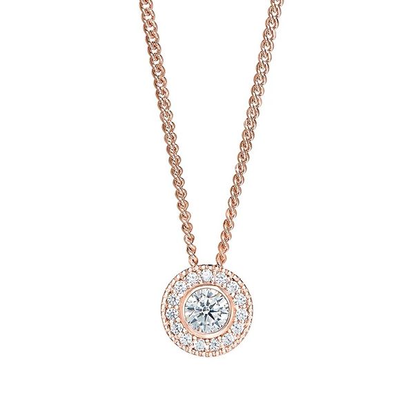 Rose Gold Vermeil Sterling Silver Micropave Round Simulated Diamond Necklace On 18