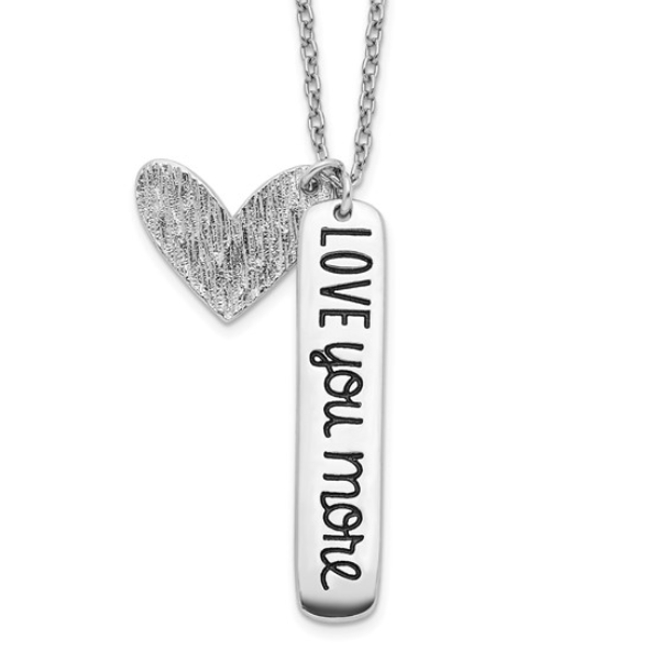 Sterling Silver Rhodium-plated Heart LOVE YOU MORE Necklace 18