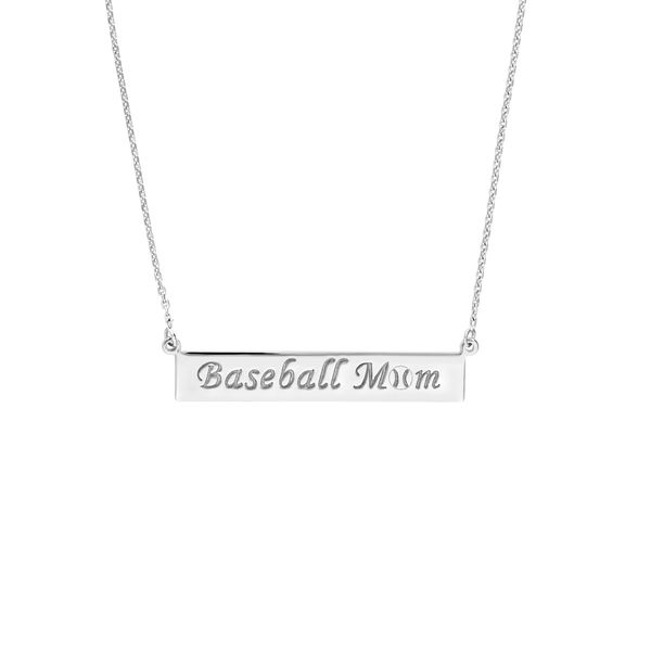Plated Sterling Silver Baseball Mom Bar Necklace Adjustable Blocher Jewelers Ellwood City, PA