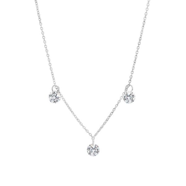 Sterling Silver Three-Stone Dangle Necklace with Simulated Diamonds on 16