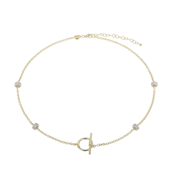 Gold Plated Created White Sapphire Rondelle Station Toggle Necklace 17