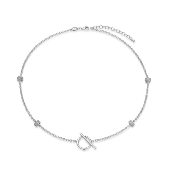 Sterling Silver Created White Sapphire Rondelle Station Toggle Necklace 17