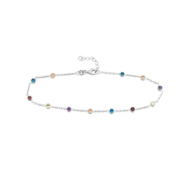Sterling Silver Color CZ Stations on Chain Adjustable Anklet Blocher Jewelers Ellwood City, PA