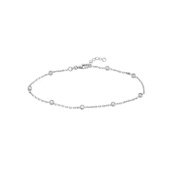 Sterling Silver CZ Stations on Chain Adjustable Anklet Blocher Jewelers Ellwood City, PA