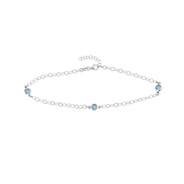 Sterling Silver Blue CZ Stations on Chain Adjustable Anklet Blocher Jewelers Ellwood City, PA
